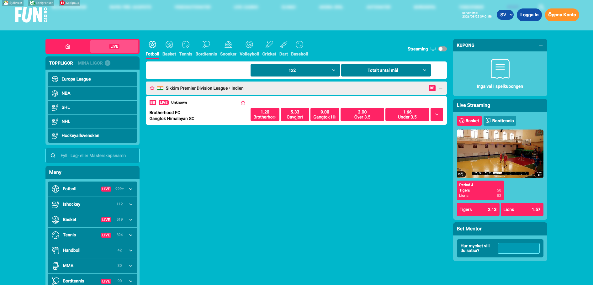 fun casino live odds