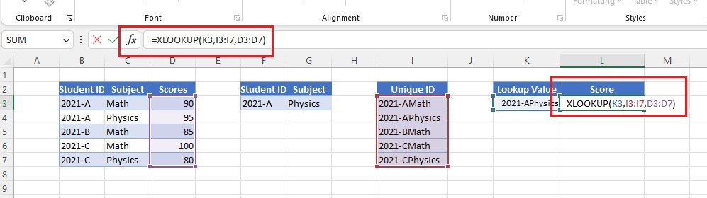 Type the XLOOKUP formula in the score column.
