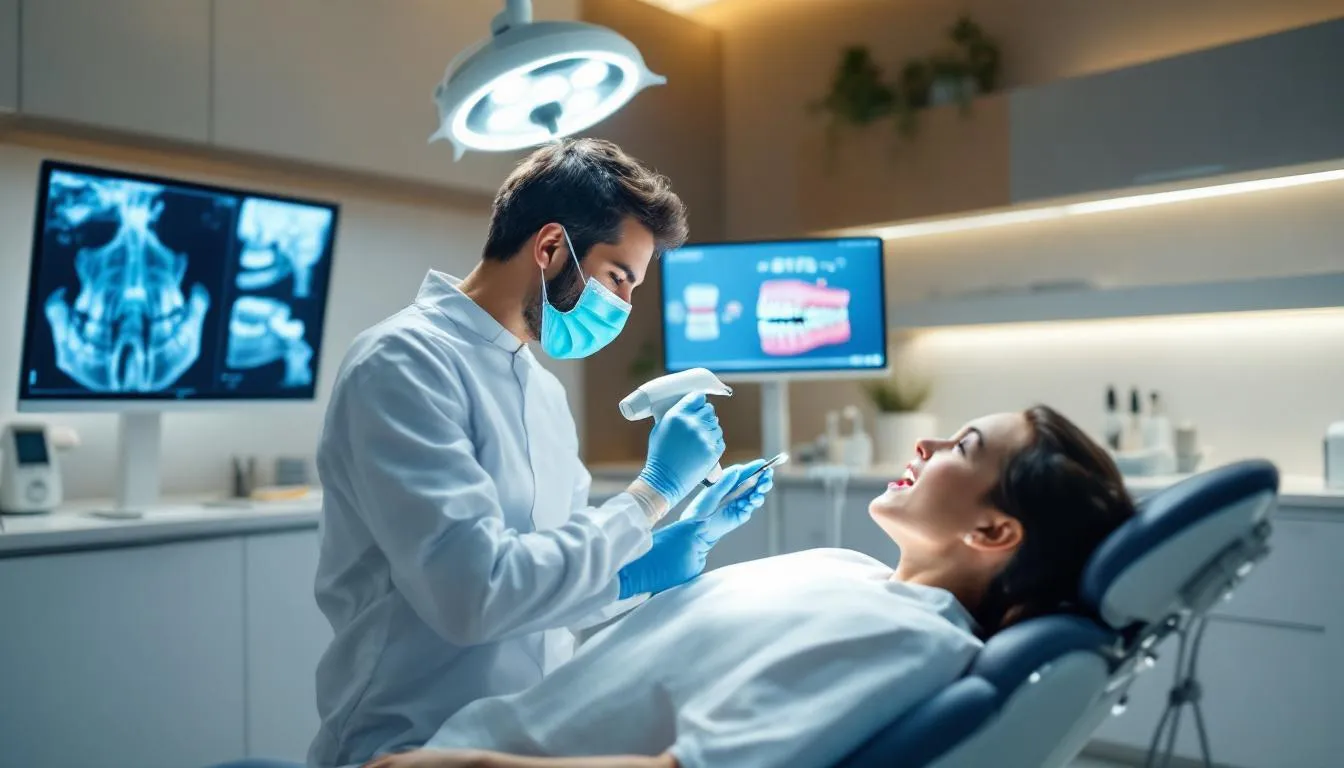 dental clinic Guelph a patient using modern dental technology in a welcoming environment at a dental clinic. The scene reflects a focus on comprehensive dental care and emphasizes the importance of oral health and comfort during dental visits.