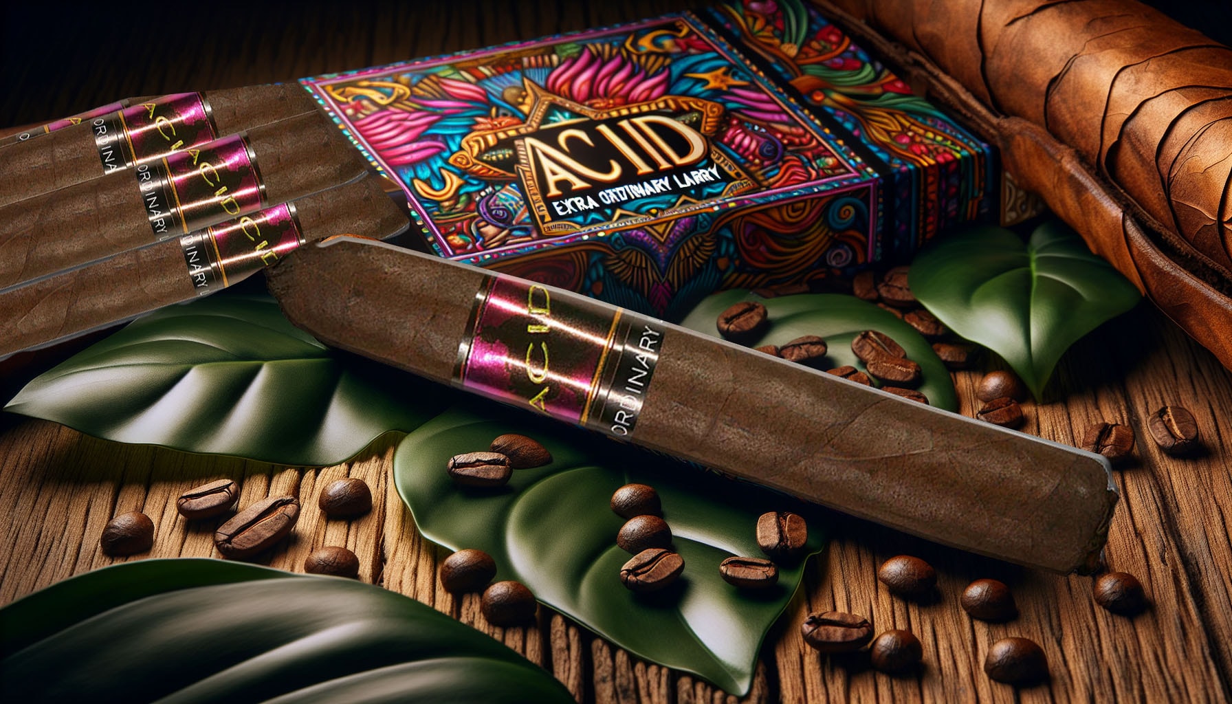 A depiction of ACID Extra Ordinary Larry cigar known for its unique flavor.