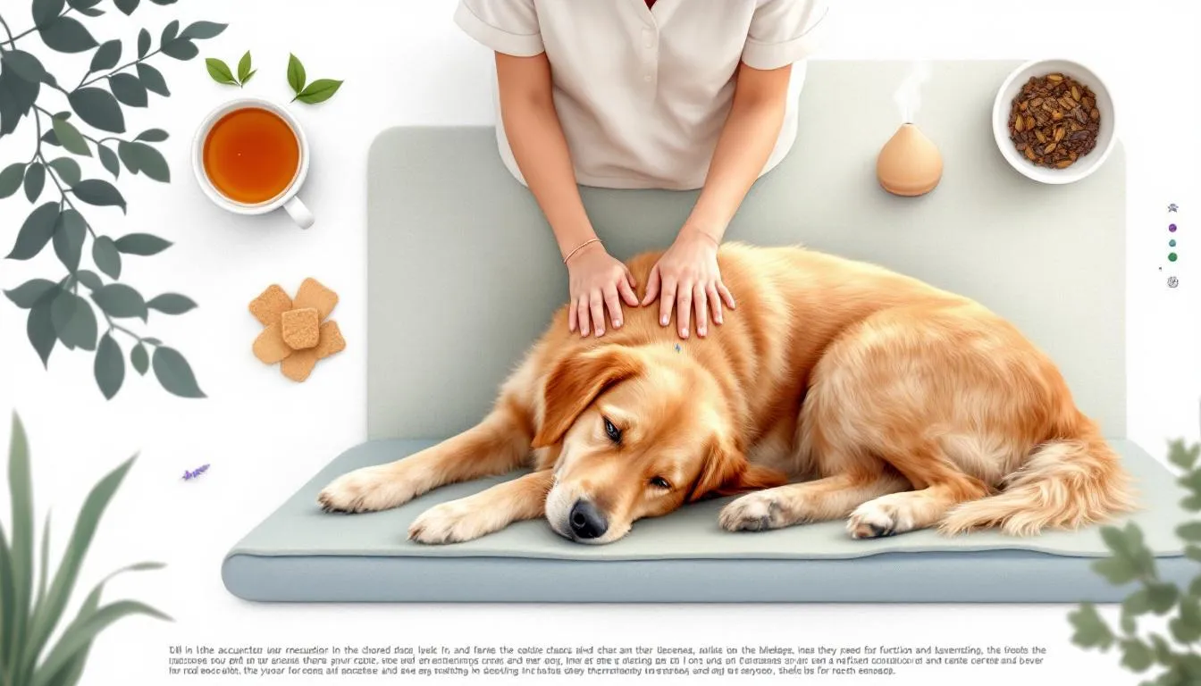 A holistic treatment session for a dog, integrating various therapies.