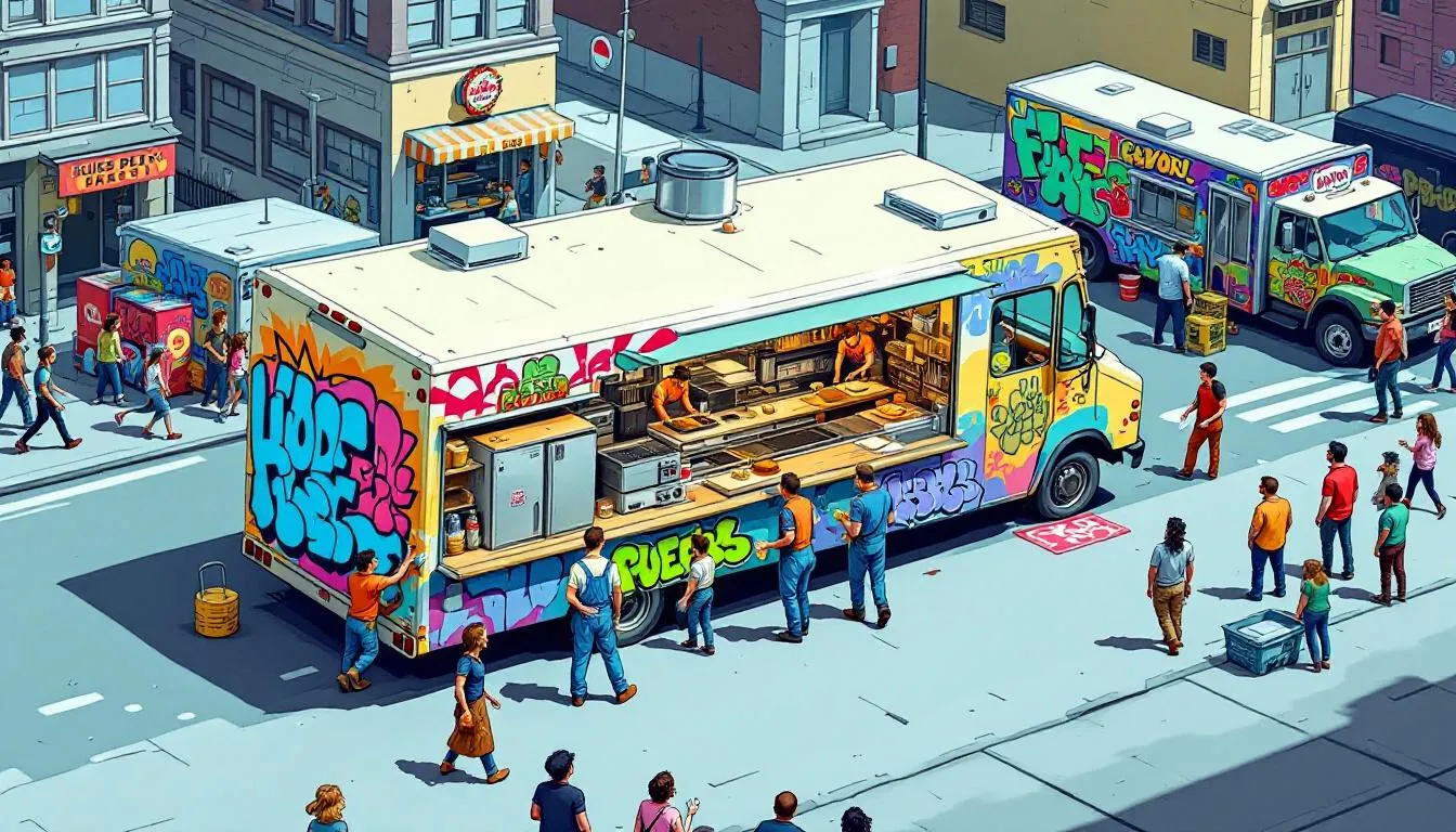 A food truck undergoing repairs, showcasing the interior equipment.