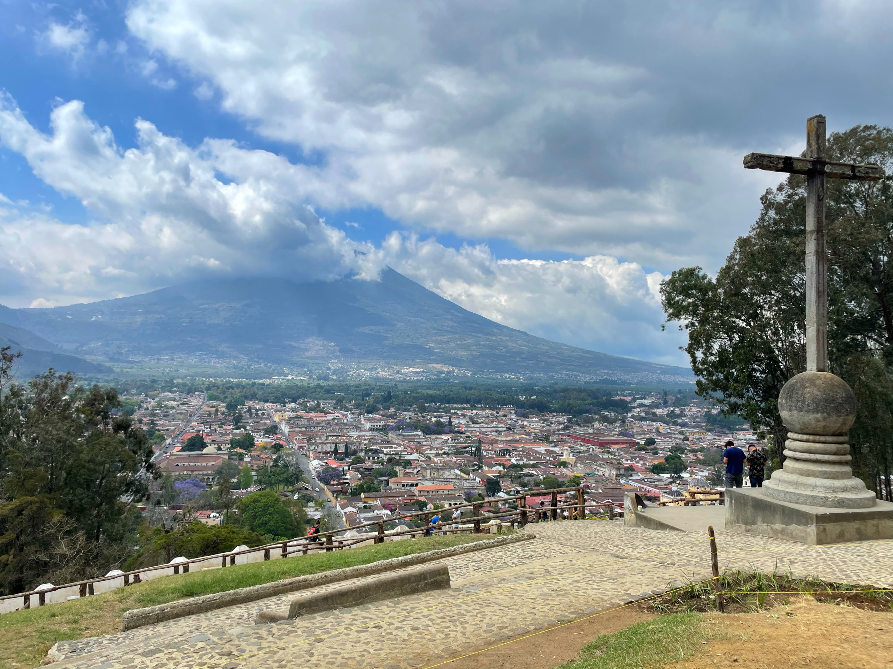 The view of a park overlooking the city of Antigua, Guatemala