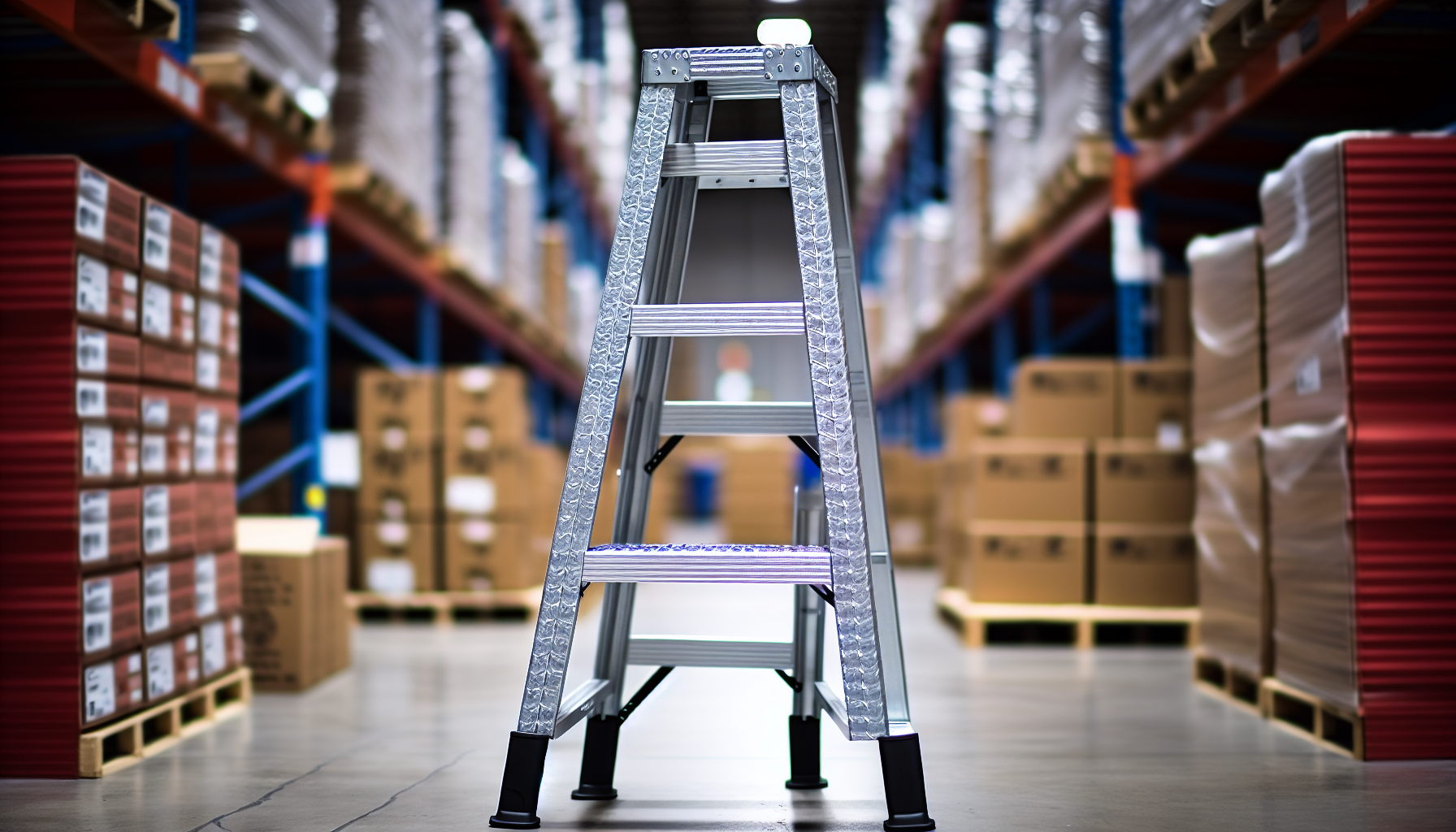 Slip-resistant steps on a warehouse ladder
