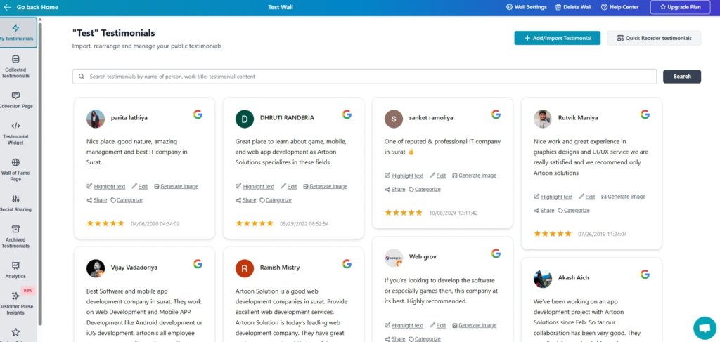 Testimonial management