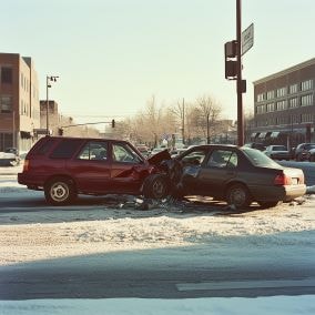 car accident on snowy road