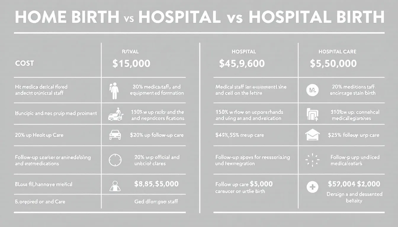 A cost comparison chart between home birth and hospital birth expenses.