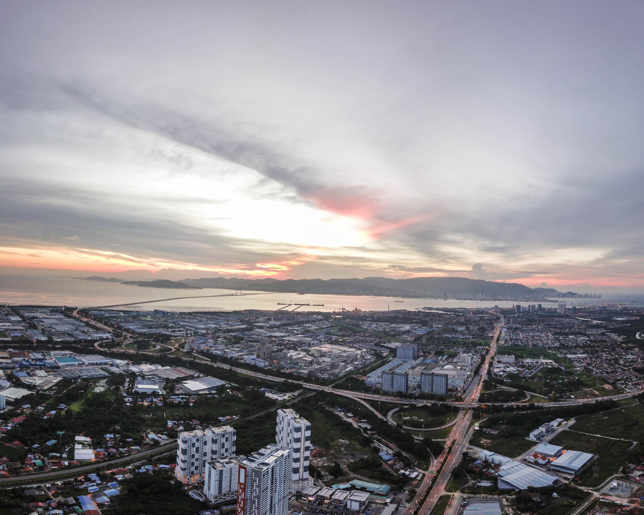 Penang Mainland real estate, building and sea one the picture 