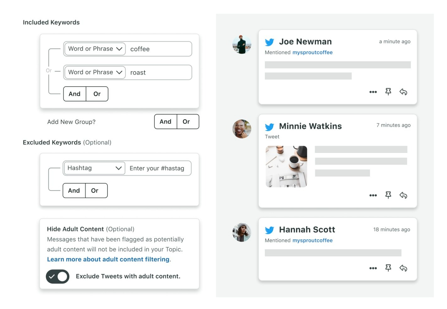 Sprout social's social listening feature demonstration/example.