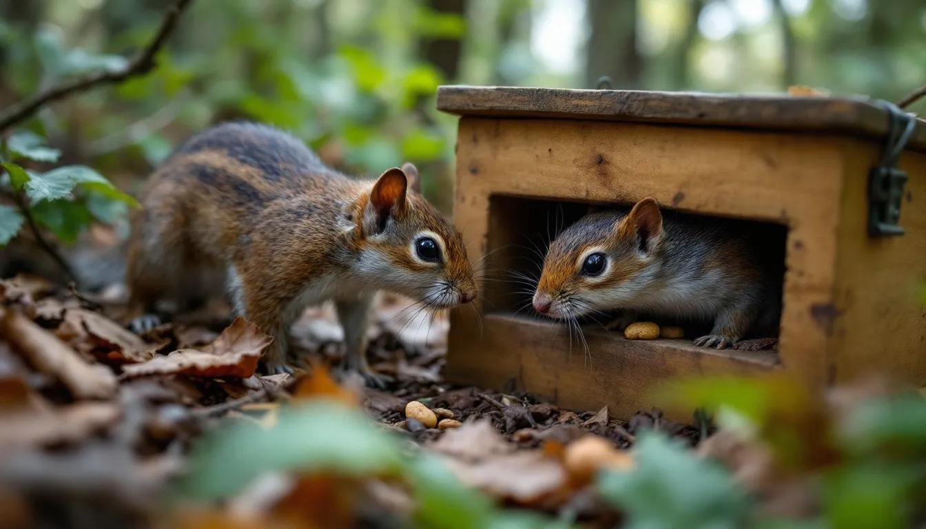 A humane trap set in a natural environment.