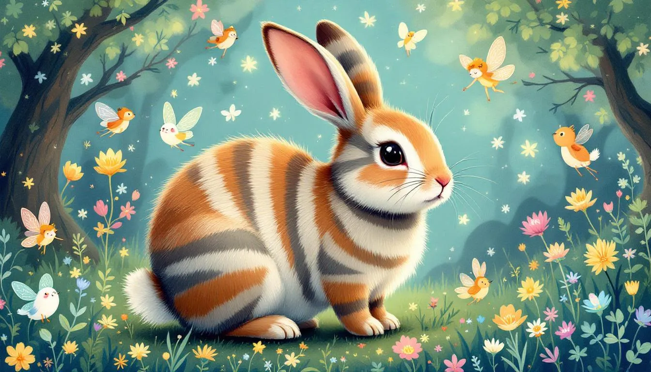 An agouti rabbit with unique color patterns and markings.