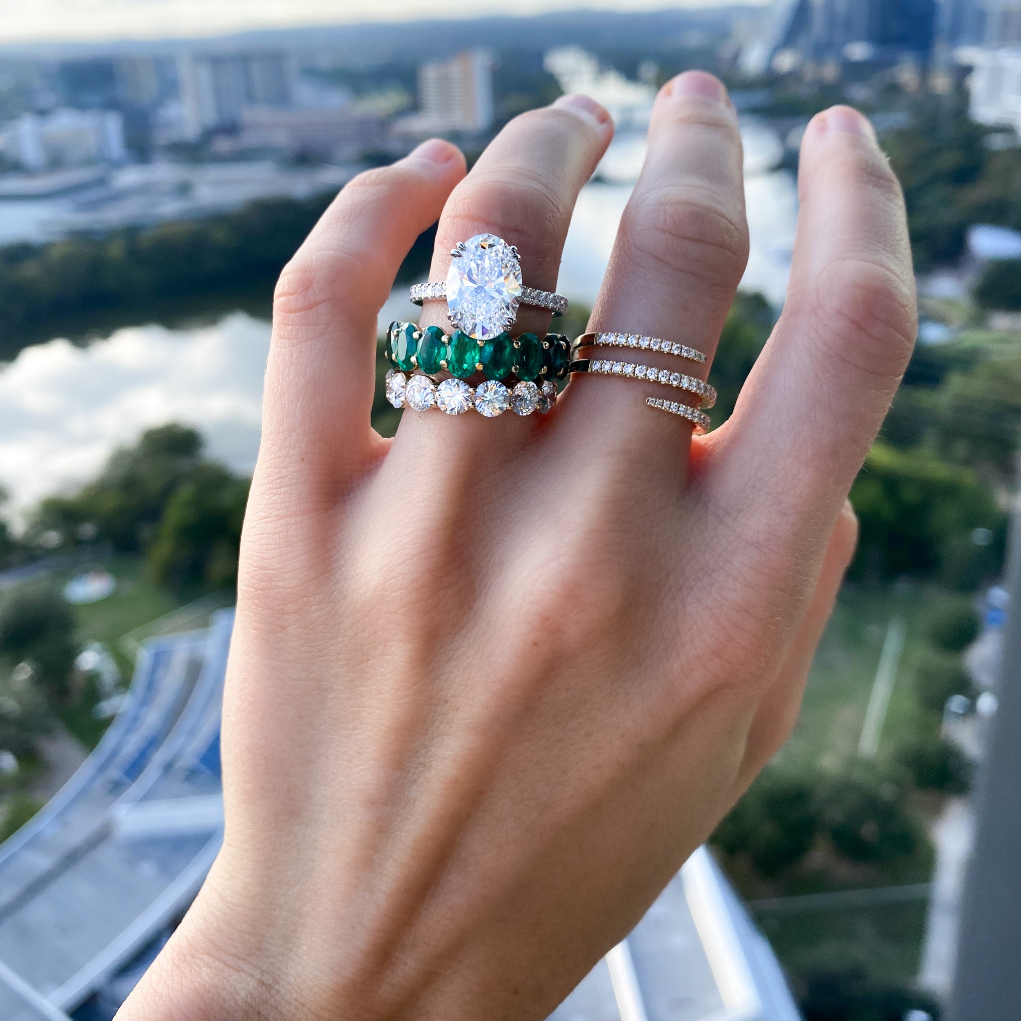 Green Emerald Oval Eternity Band