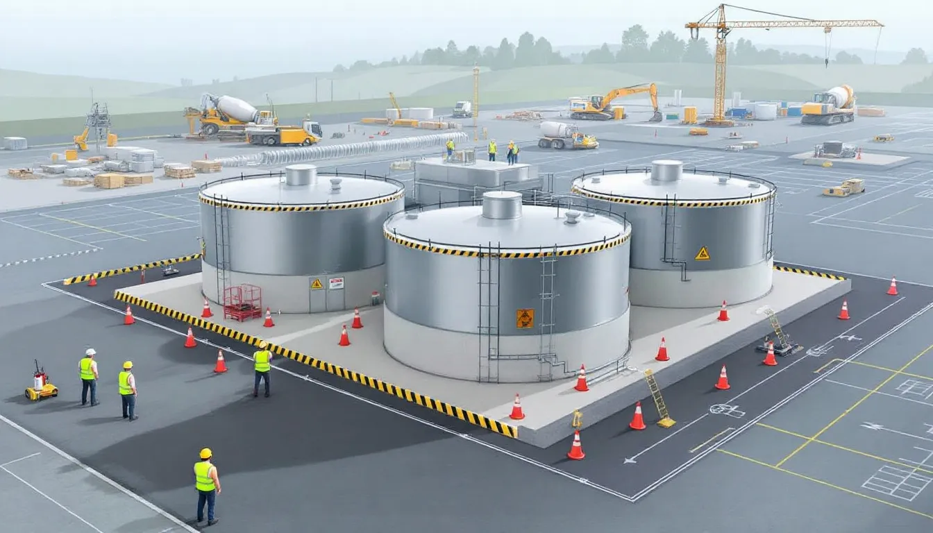Bunded fuel tanks providing an extra layer of protection on a construction site.