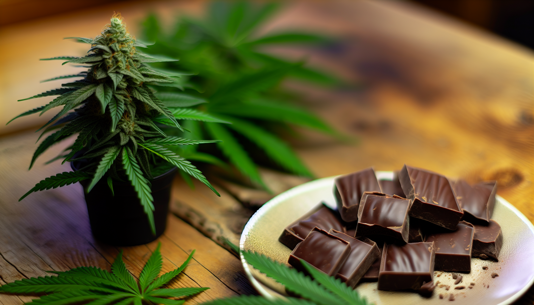 Cannabis plant and cannabis-infused chocolate