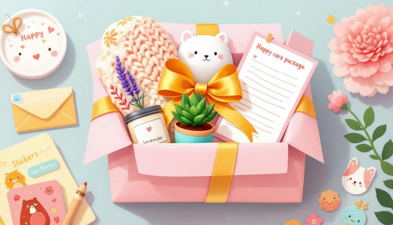 A personalized care package filled with thoughtful gifts for a friend going through a tough time.