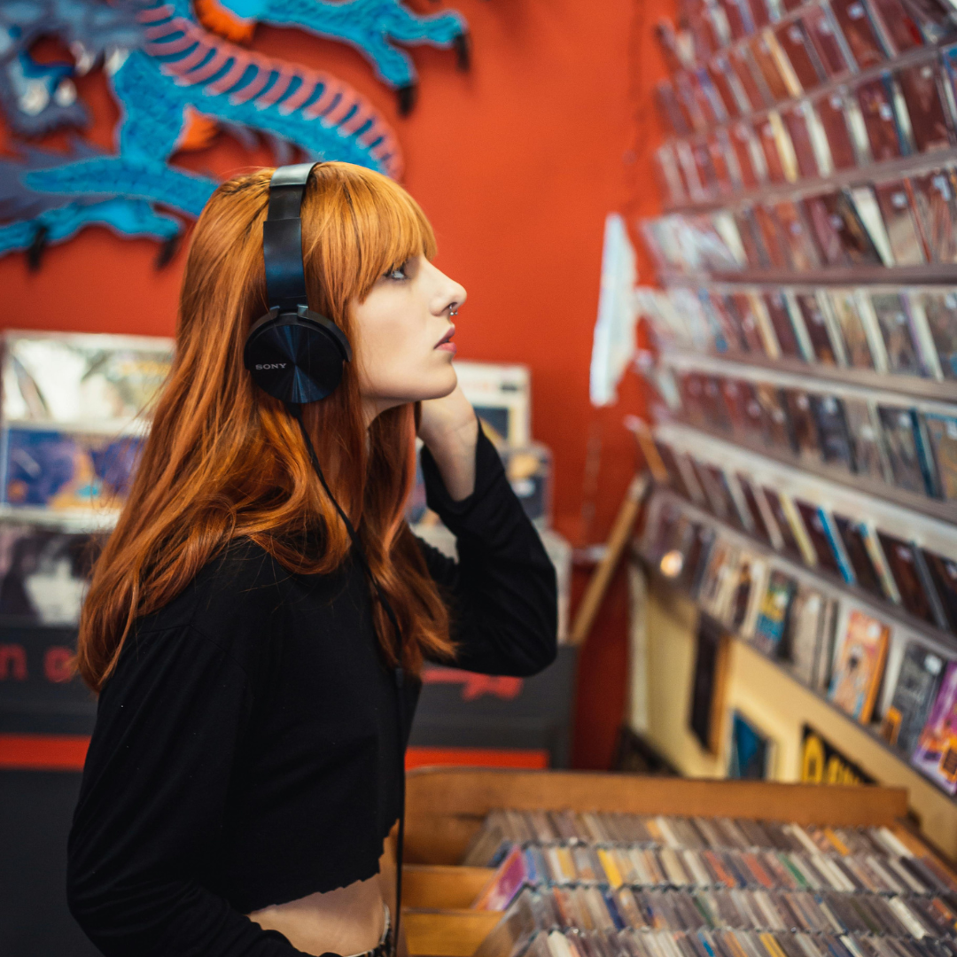 Woman browsing for trending audio.