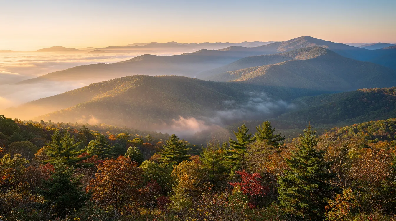 The image depicts a breathtaking morning view of the Great Smoky Mountains in East Tennessee, with soft light illuminating the lush green peaks and valleys. This serene landscape can symbolize the importance of clarity and mutual agreement in business contracts, reflecting the need for legal guidance in navigating contractual obligations.