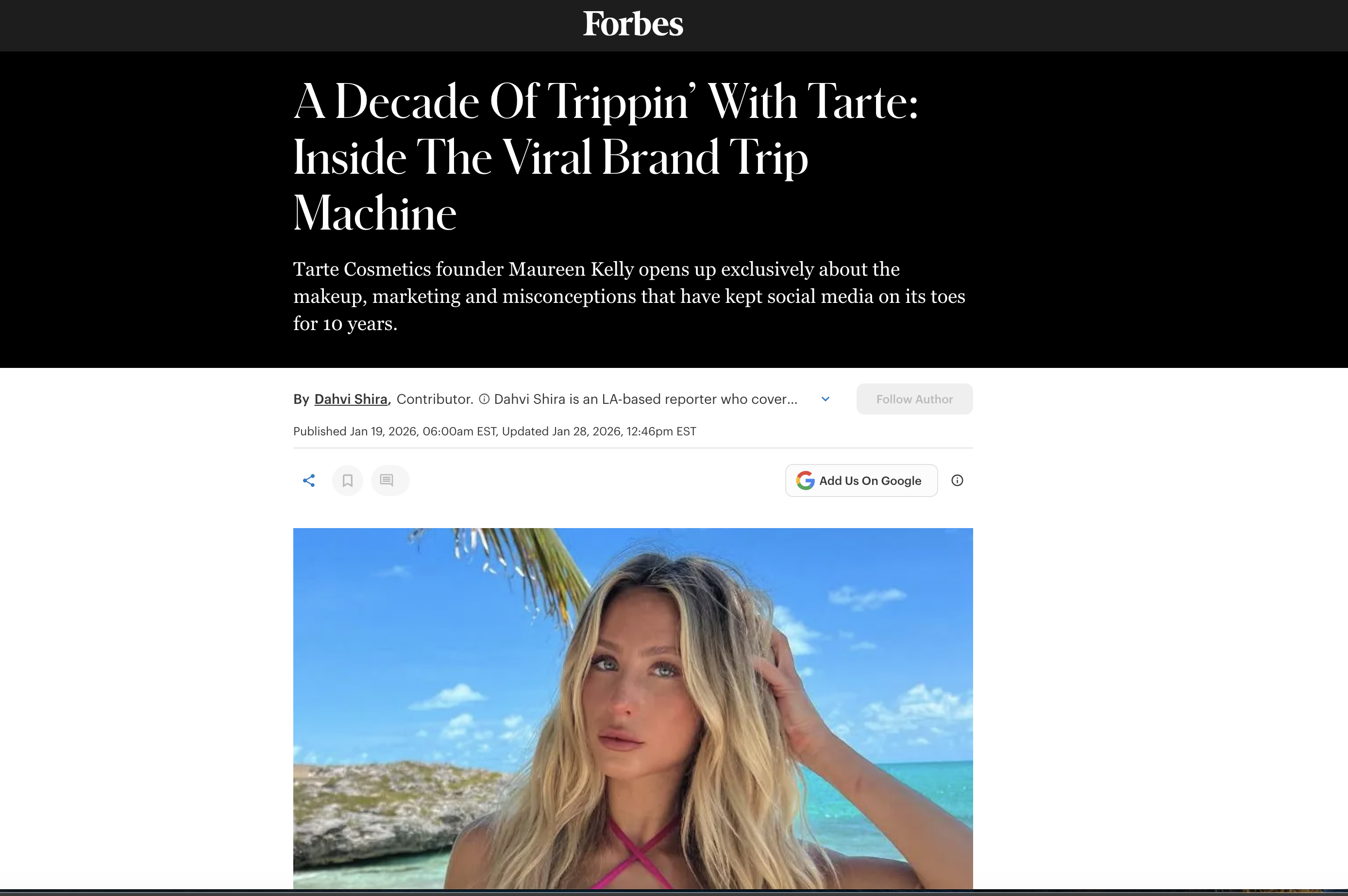 Article by Forbes on #trippingwithtarte