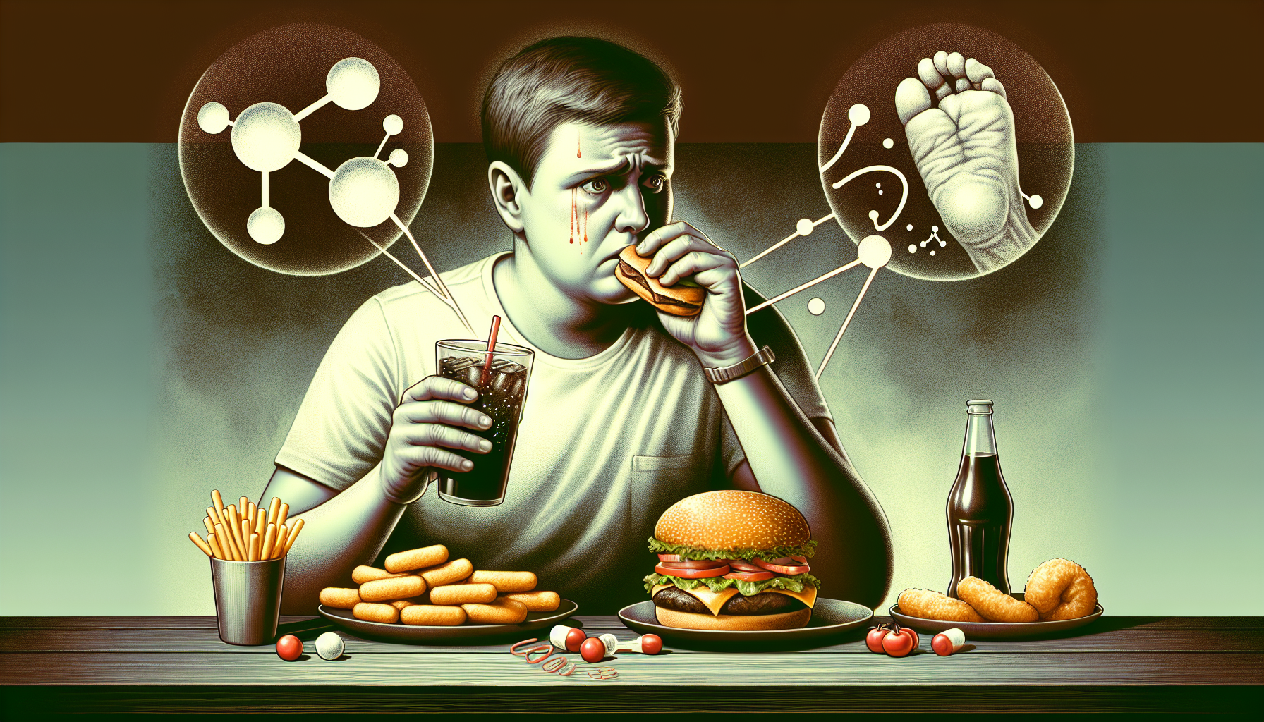 Illustration of a person with health concerns while on a dirty bulk diet