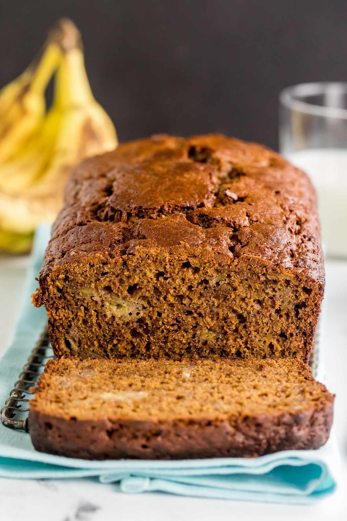 sliced banana gingerbread on wire rack