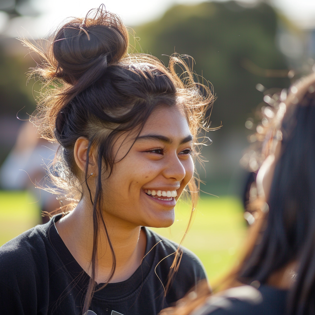 an image of a happy person talking with her partner