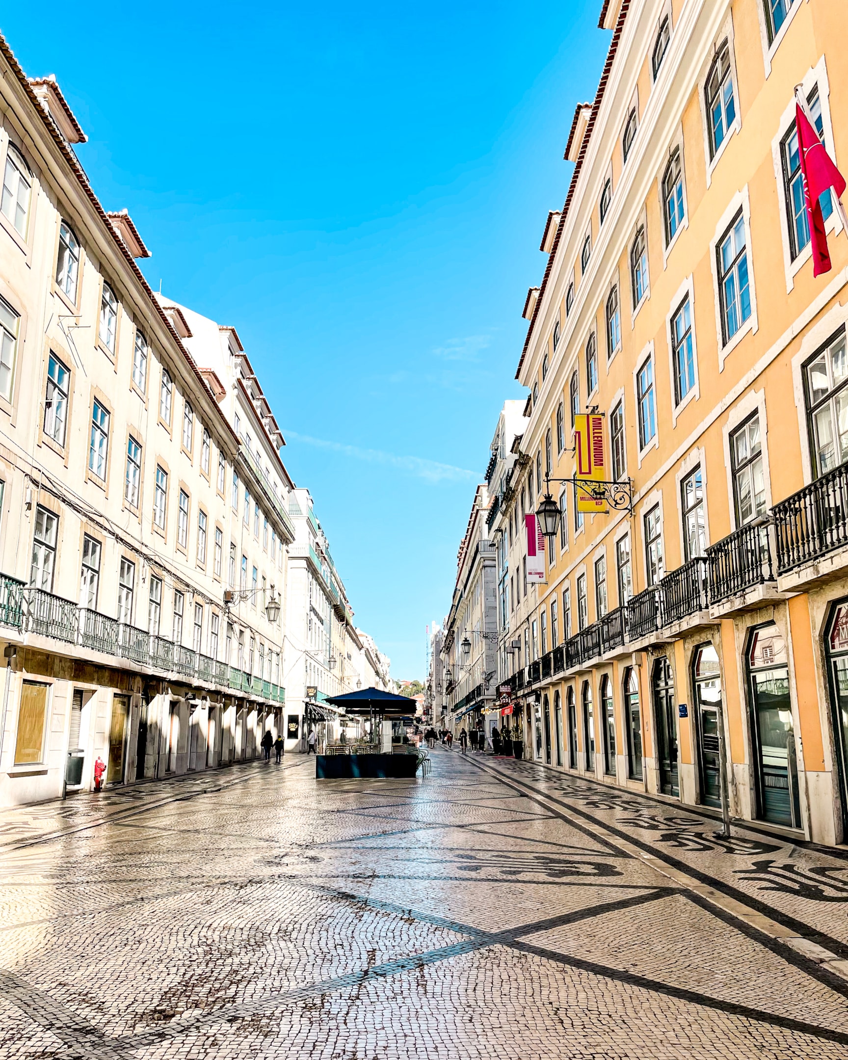 Where to stay in Lisbon Cobblestone street in Baixa in Lisbon, Portugal