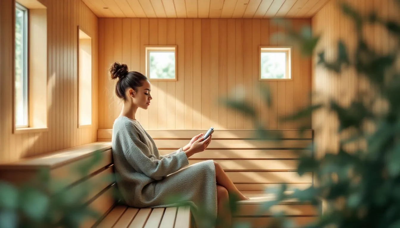 A creative workspace where someone is curating their personalized sauna playlist.