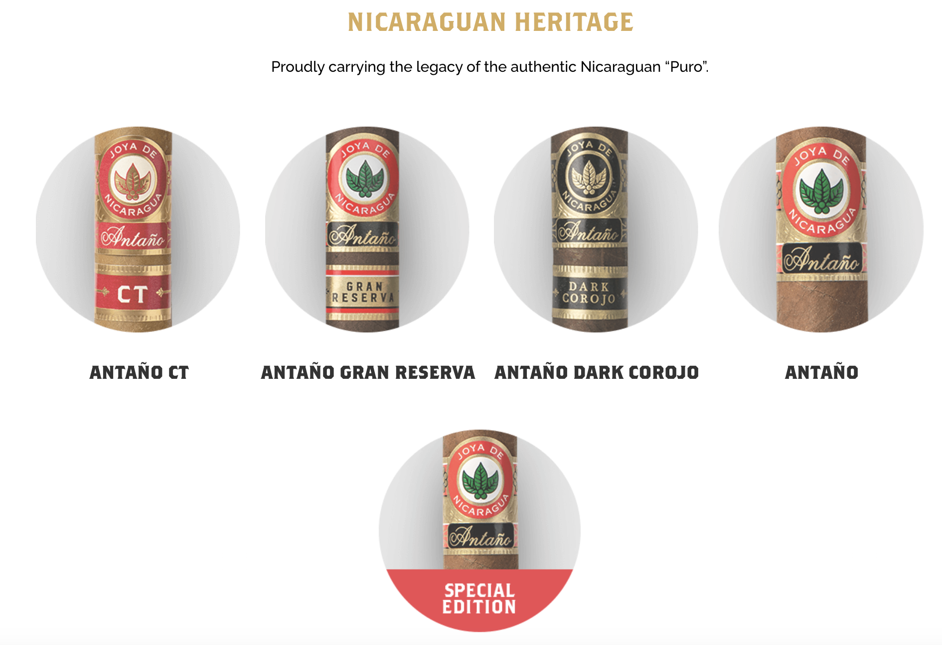 A Joya de Nicaragua Antano Series cigar, a rich Nicaraguan tobacco blend with a Connecticut, 1970, Gran Reserva, or Dark Corojo wrapper