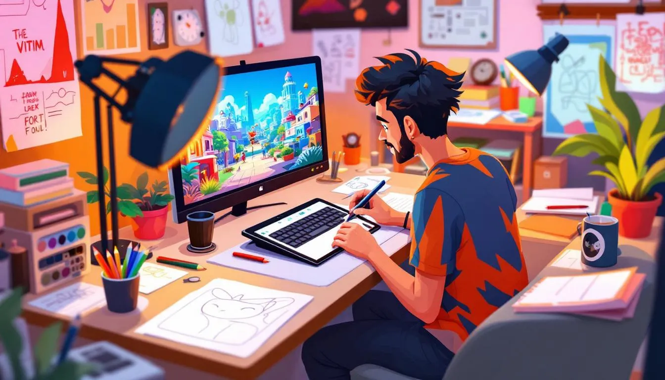 Un artiste numérique dessinant sur une tablette pour l'animation 2D.