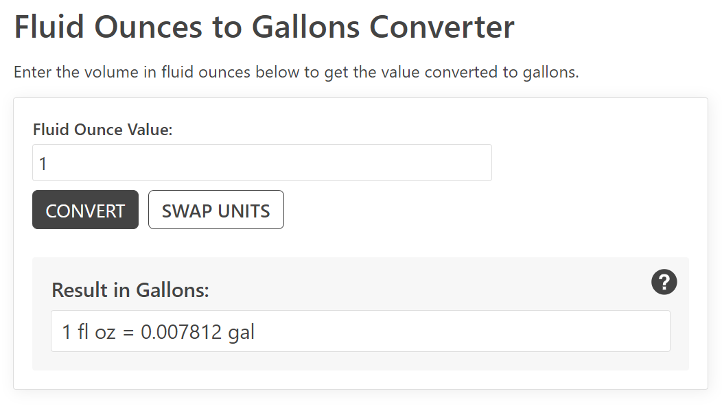 Fluid Ounces to Gallons Converter