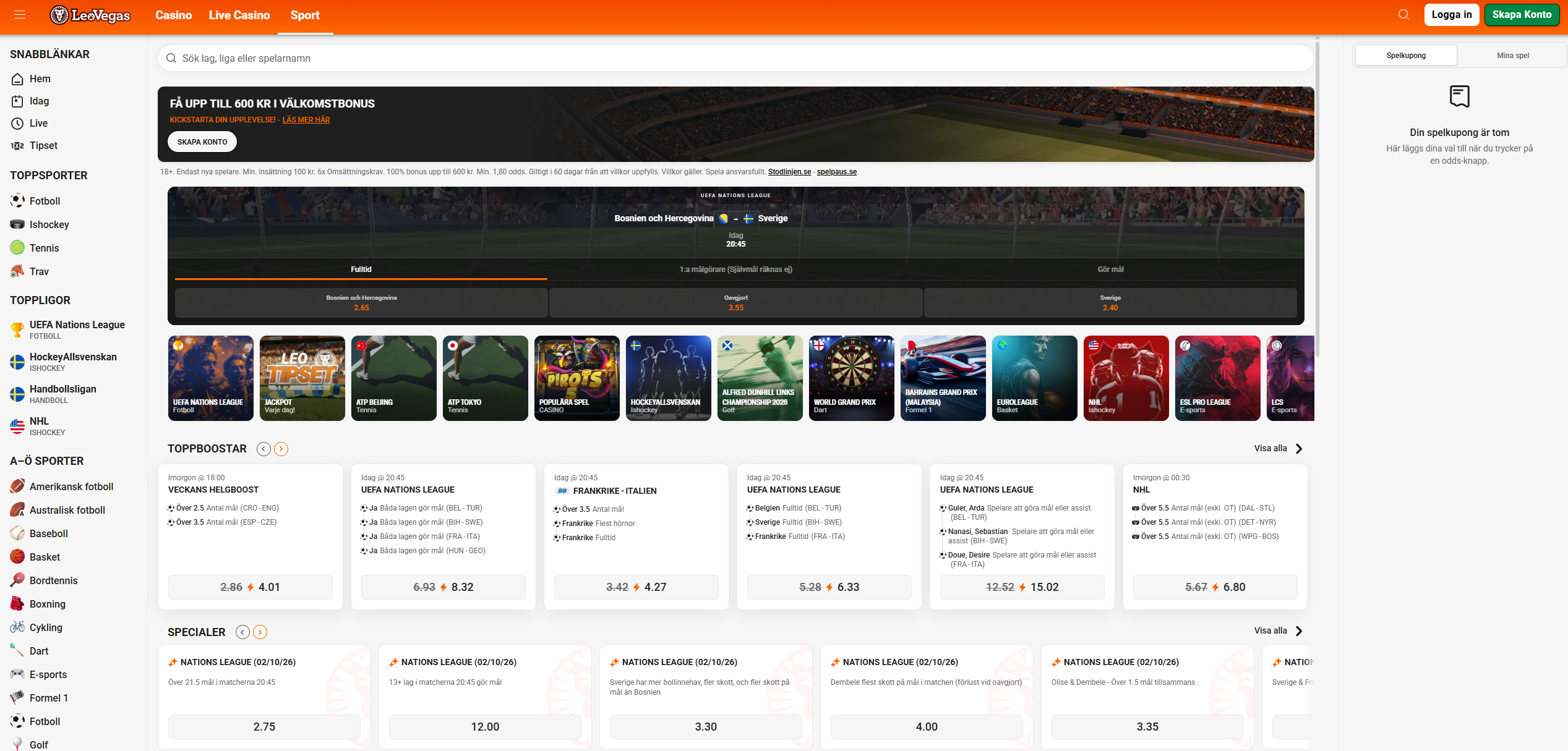 LeoVegas sportsbook och betting