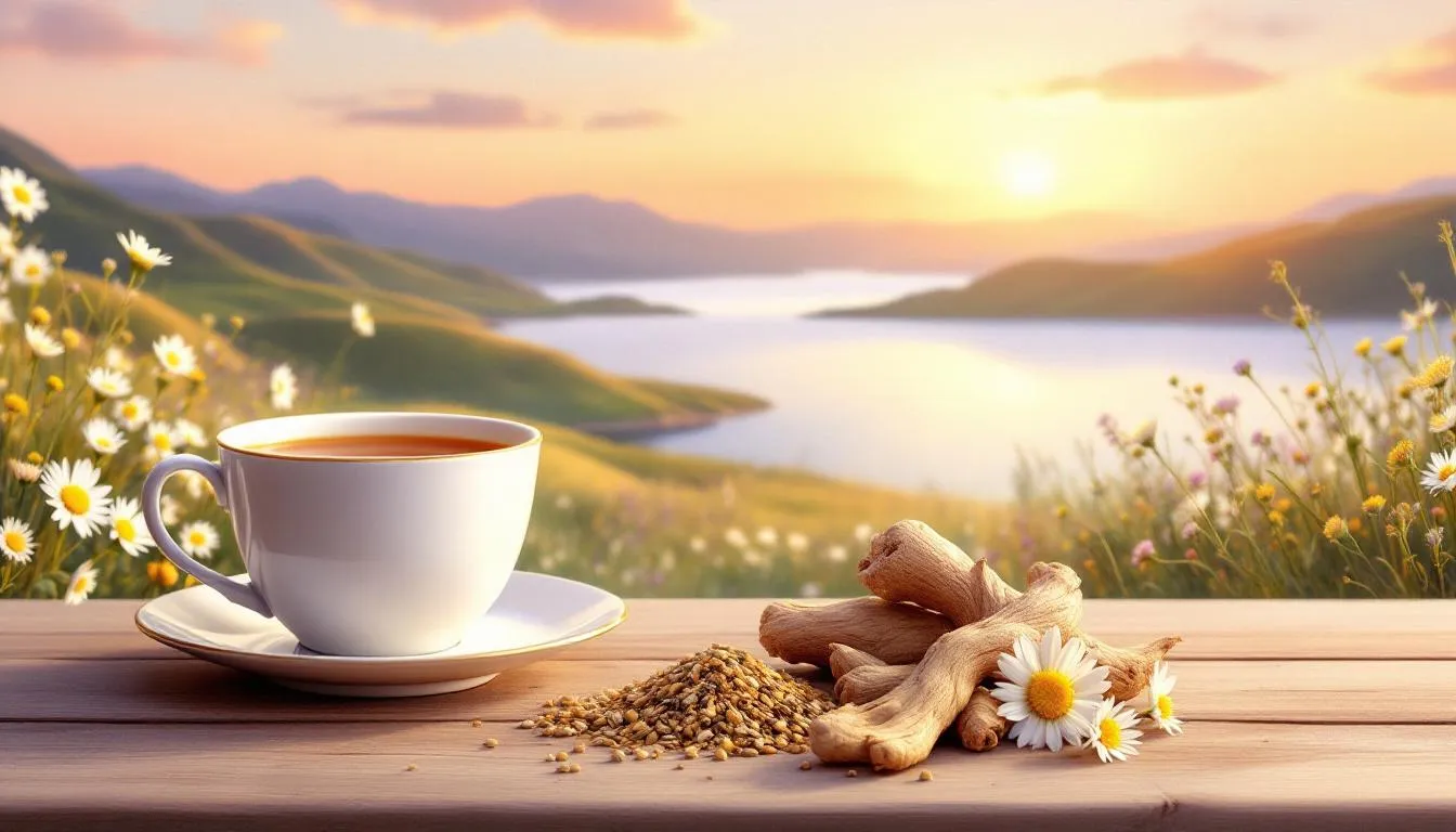 An assortment of herbal remedies, including chamomile tea and valerian root, promoting better sleep.