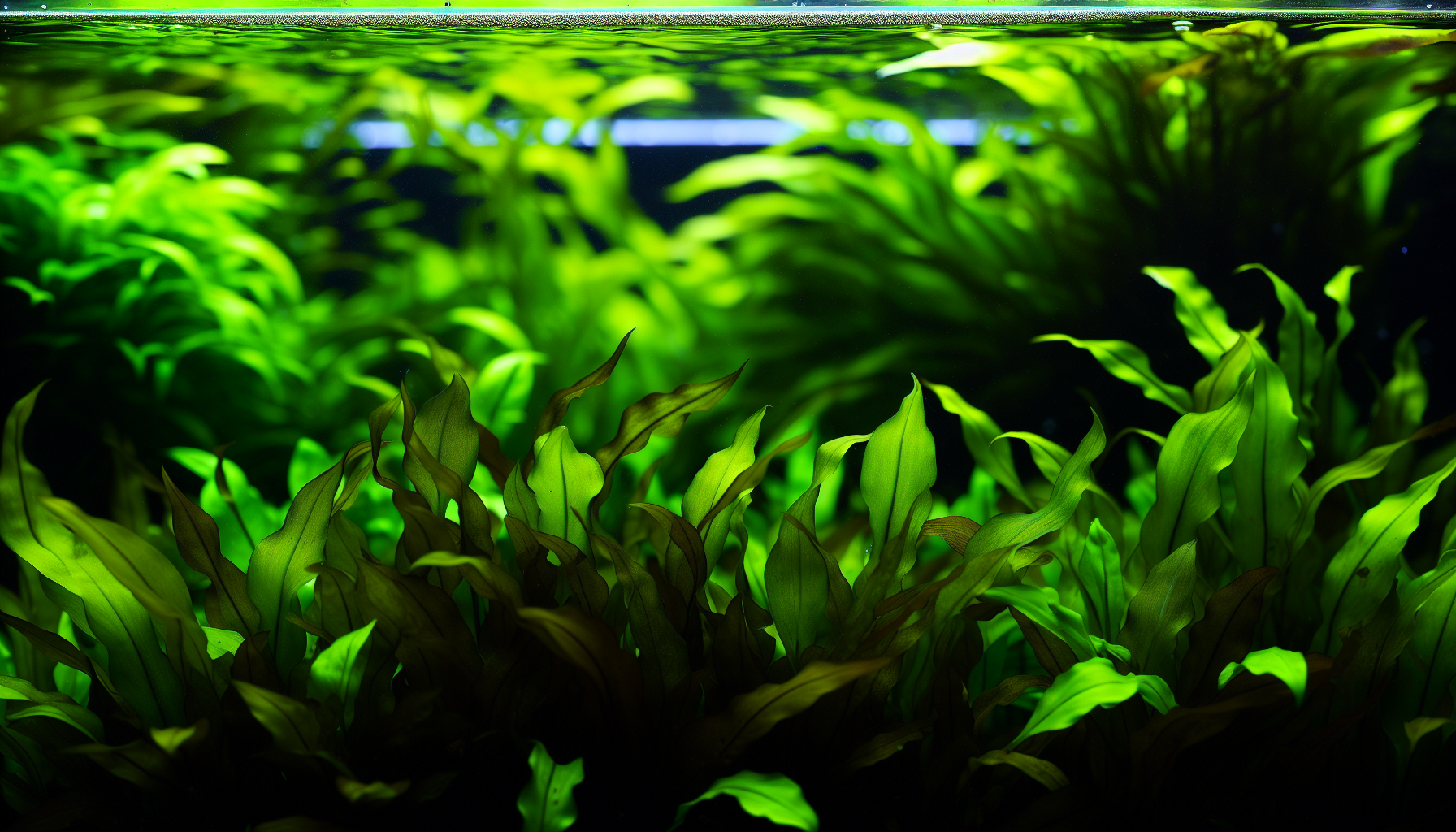 Lush foreground created by Cryptocoryne parva in an aquarium