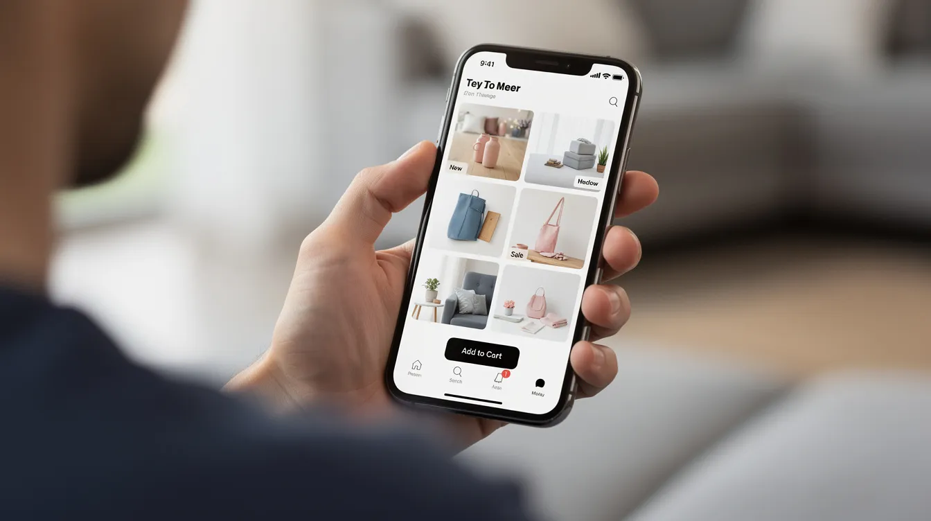 A close-up image shows a person intently browsing product photos on a smartphone, highlighting the experience of online shoppers as they navigate through product pages. This scene reflects the challenges ecommerce businesses face, such as shopping cart abandonment and the need for a smooth checkout process to entice customers and reduce lost sales.