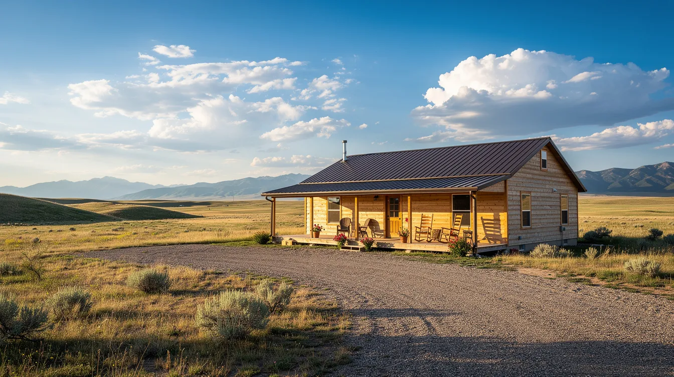 The image depicts a serene Wyoming home featuring a welcoming front porch, surrounded by expansive open prairie that stretches towards the horizon. This tranquil setting symbolizes a fresh start, much like the relief offered through the bankruptcy process for those dealing with overwhelming credit card debt or personal loans.