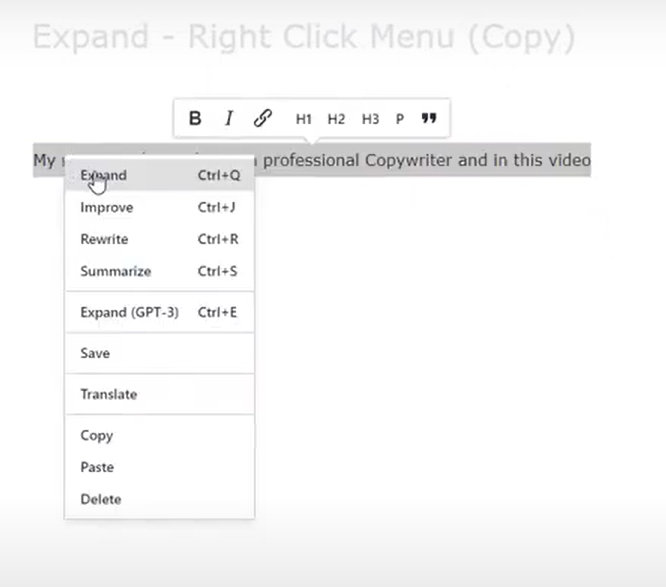 Right click on highlighted text to expand, improve, rewrite, or summarize content  