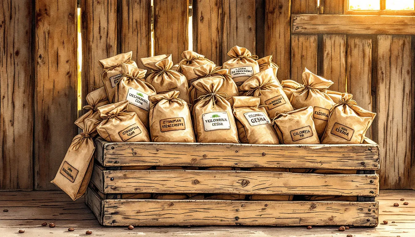 Sealed coffee bags to maintain freshness.