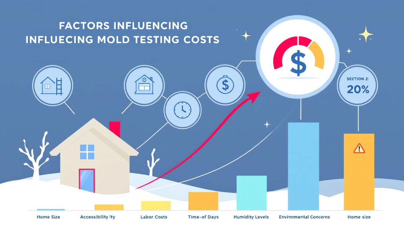 Factors influencing mold testing costs such as home size and accessibility.