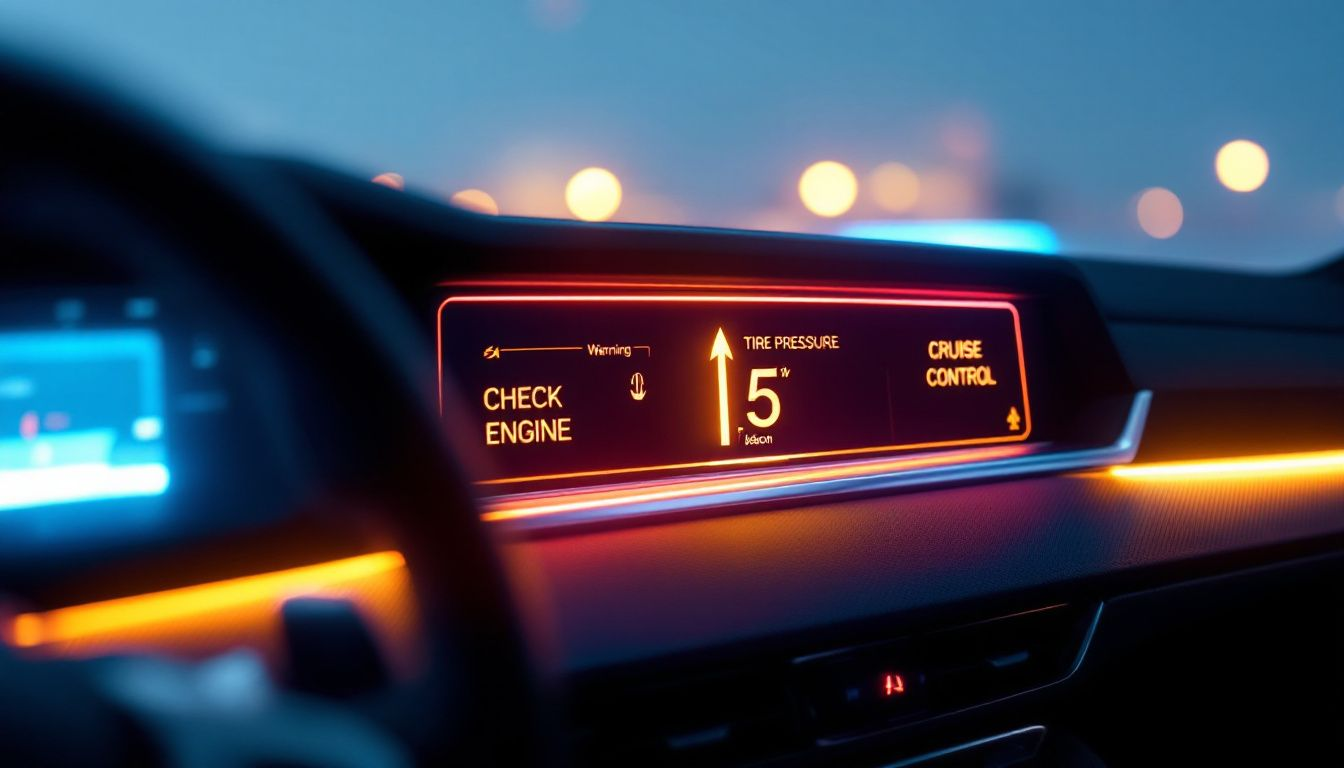 An illustration of various warning lights on a BMW dashboard.