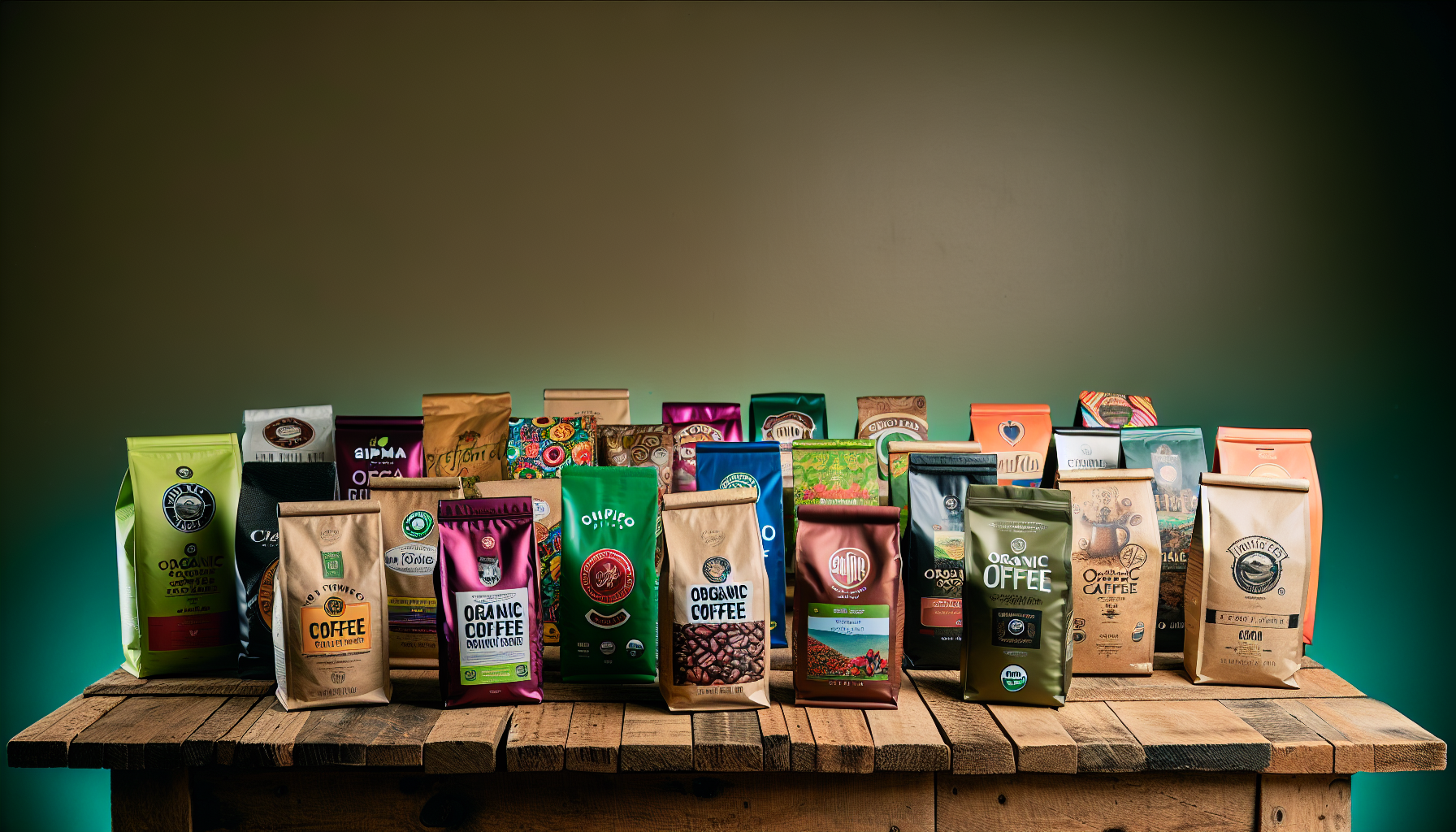 A collection of different organic coffee brands