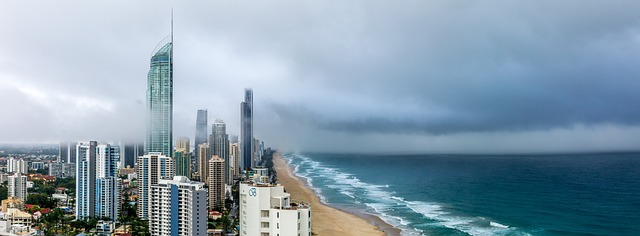 panoramic landscape, clouds, rain