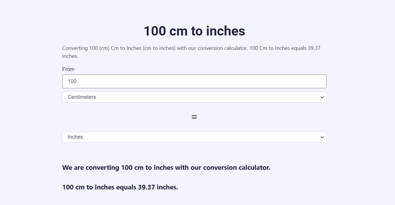 Inches to Calculator: 100 cm to inches