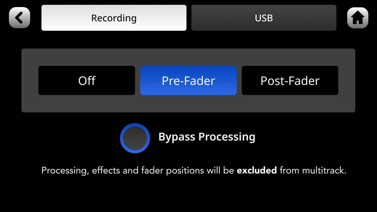 pre-fader, post-fader and bypass processing