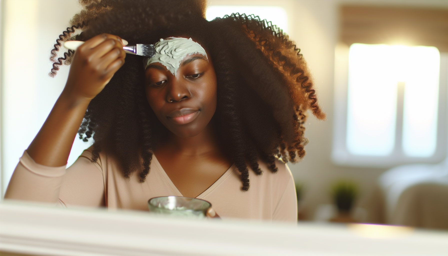 Mujer con cabello rizado aplicando mascarilla capilar
