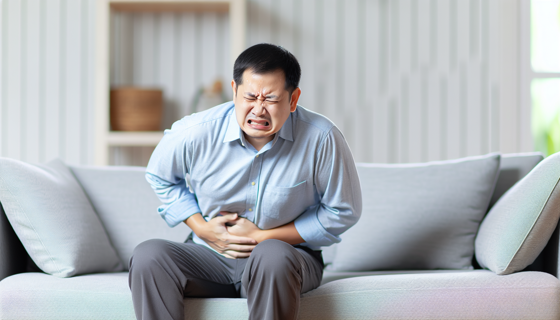 A person experiencing abdominal discomfort