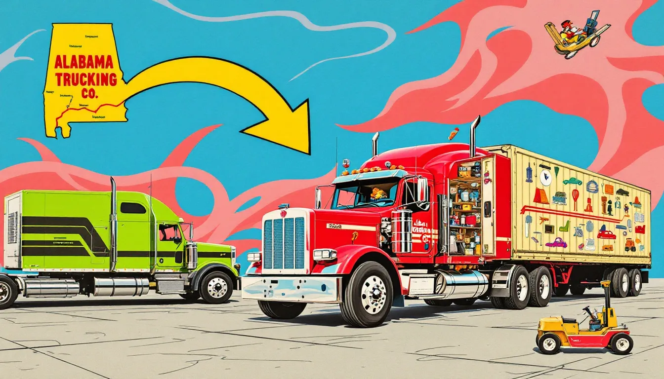 A selection of trucks and equipment for a new trucking business in Alabama.