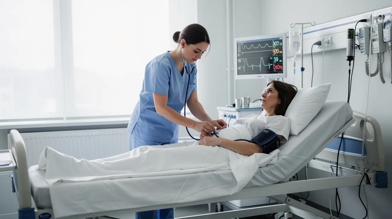A healthcare professional is checking the vital signs of a patient in a clinical setting, ensuring their well-being during the withdrawal process from opioids. This scene highlights the importance of medical supervision for patients experiencing withdrawal symptoms, such as severe body aches and psychological distress.