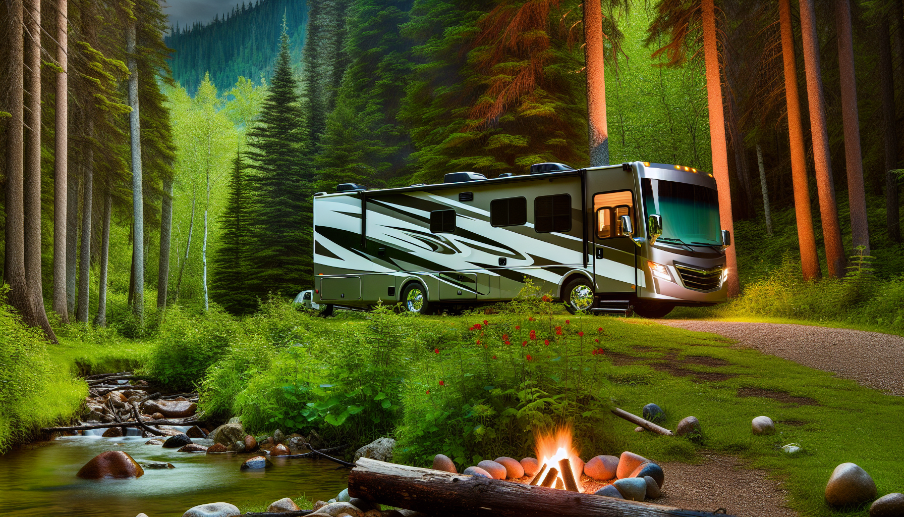RV parked in a scenic camping spot