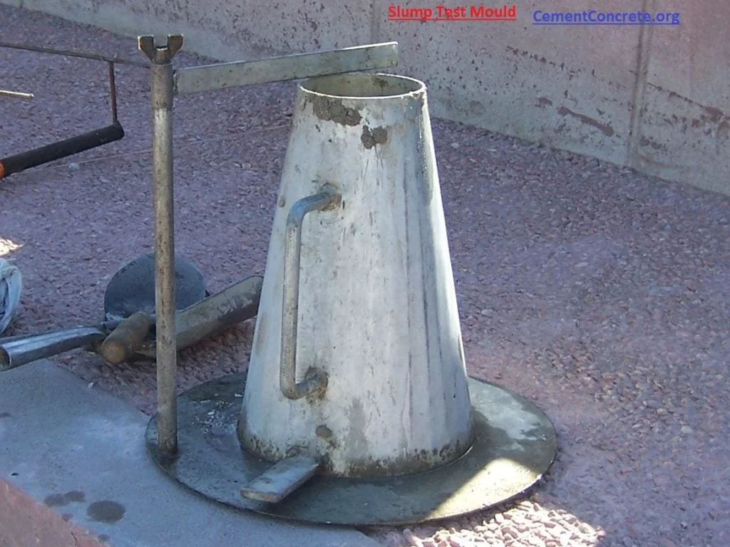 Photo of a vibration-free test site with a slump cone filled with concrete