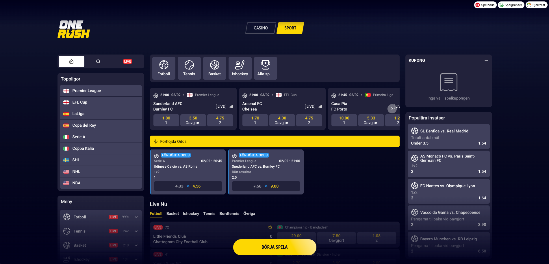 onerush betting - spela ansvarsfullt